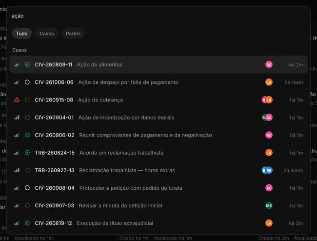Busca do Advocado aberta com resultados de casos