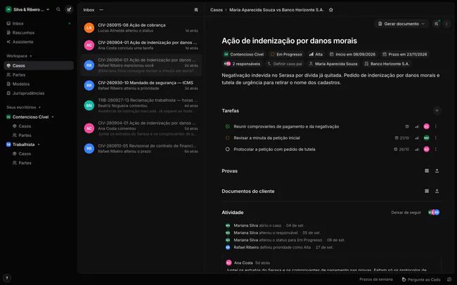 Inbox com uma menção aberta ao lado da lista de notificações