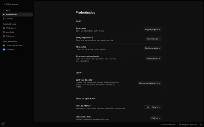 Ajustes de preferências pessoais