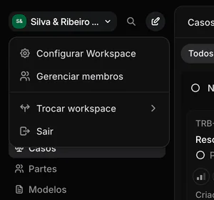 Menu do workspace aberto na barra lateral